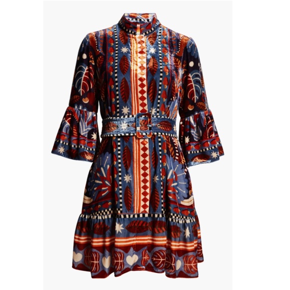 NWT $294 FARM Rio Nature Beauty Belted Minidress in NATURE BEAUTY BLUE! - Picture 5 of 7